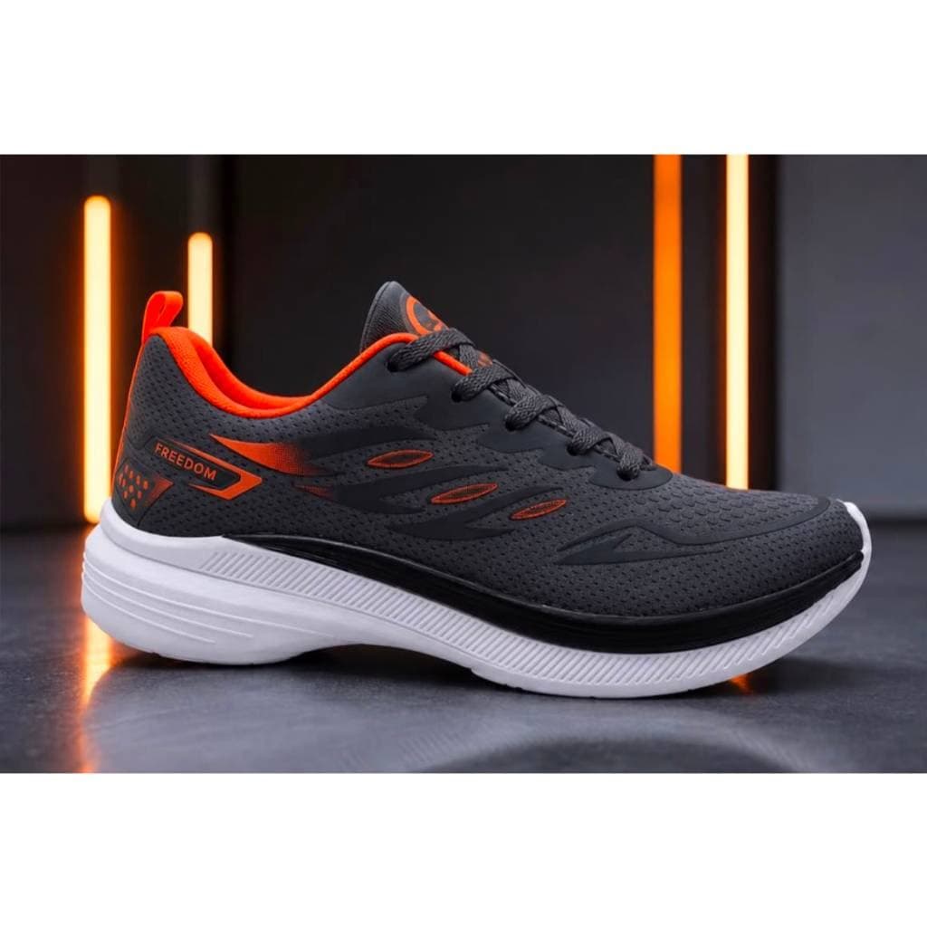 Tênis Masculino Escolar Academia Corrida FREEDOM Cinza Grafite e Laranja