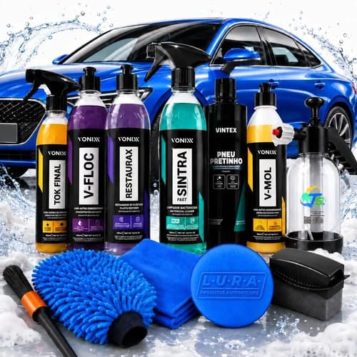 Kit Completo para Lavar Carro com Cera e Pulverizador 2L